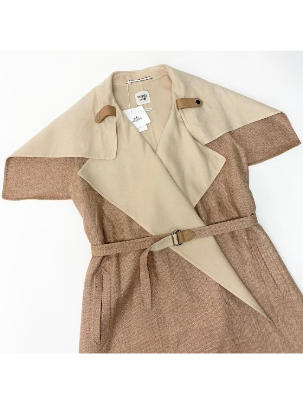 Hermes Double Face Wrap Coat Sleeveless Long Pink Beige Cashmere 38 - Picture 7 of 12